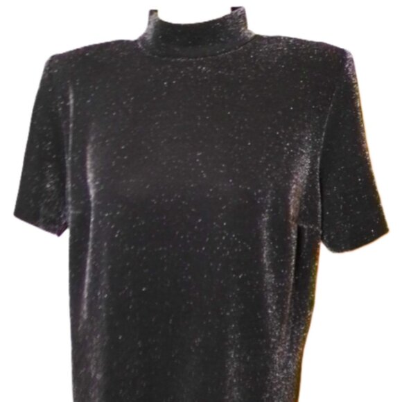 Vintage Mock Turtleneck Black Large metallic knit top short sleeve dressy classy - Picture 2 of 5